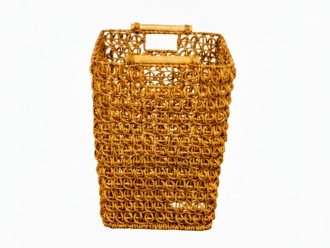 Curated Rectangular Twisted PE Resin Storage Basket with Wooden Handles